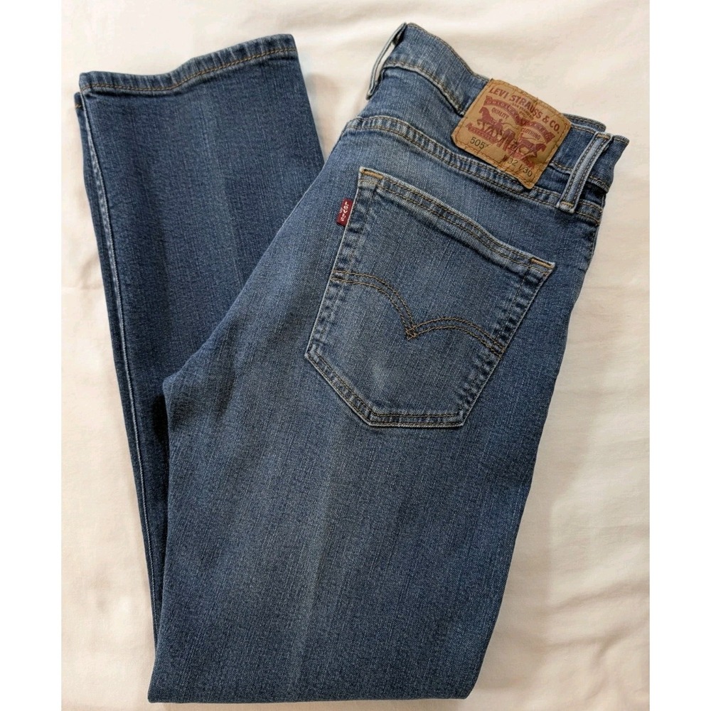 Levi's 505 Men Regular Fit Straight‎ Leg Jeans Blue Wash 32x30 Faded